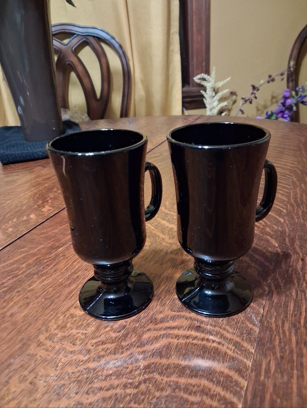 Vintage LIbbey Black Amethyst Pedestal Irish Coffee Mugs Set Of 2